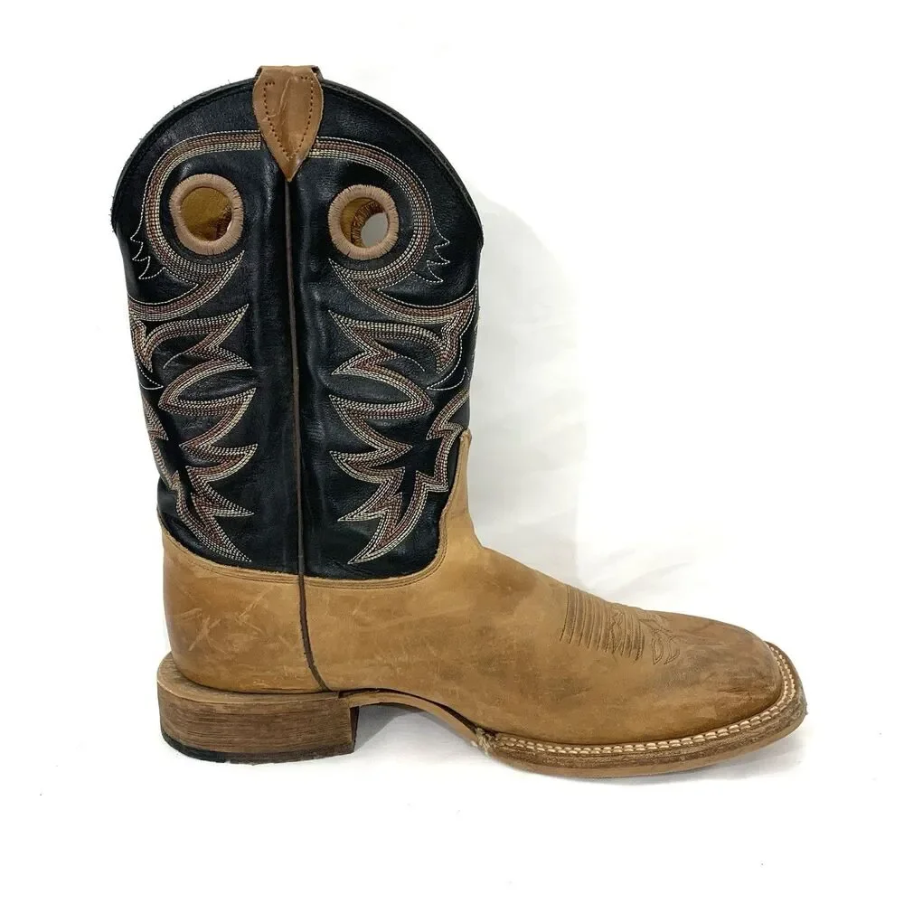 JUSTIN Embroidered Leather Boots Square Toe Mens Copper Brown BR740 Size 11 B